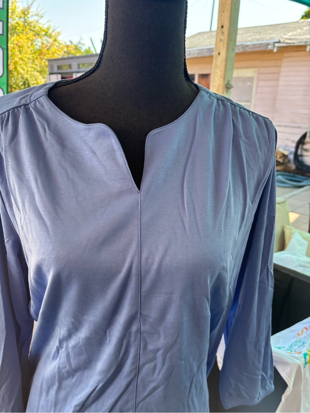 Light Periwinkle Split-Neck Blouse 3/4 sleeves new by lands ends